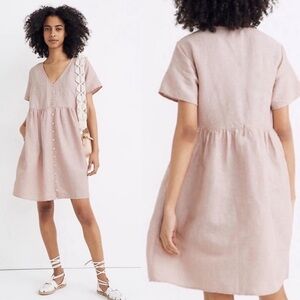 Madewell Linen-Blend Alexandra Button Front Mini Dress